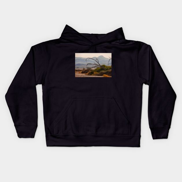 Namibia. Dead Tree with the Mountain Silhouettes. Kids Hoodie by vadim19